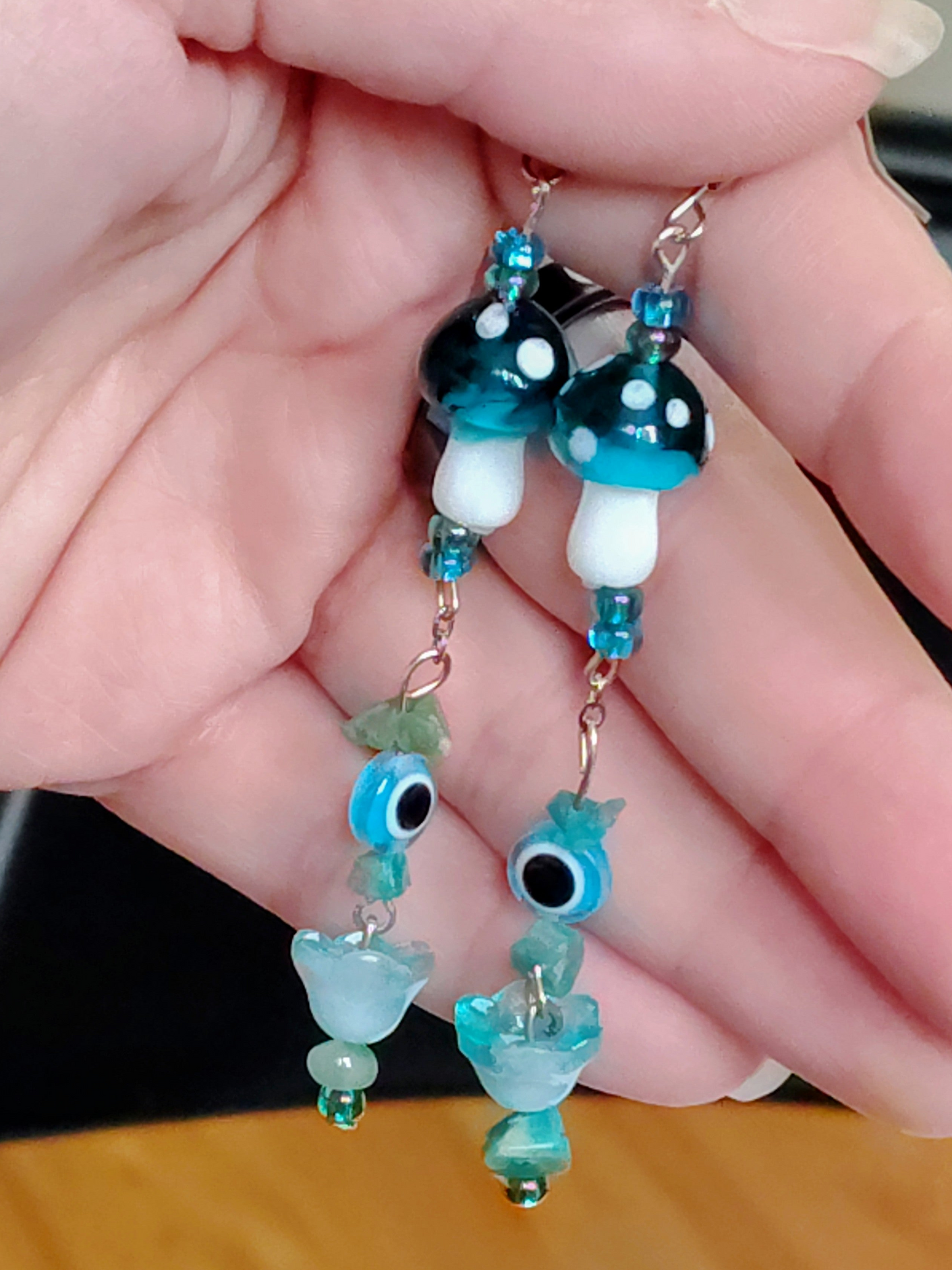 Bluebell Guardian™ Earrings | Handmade Whimsical Mushroom Dangle Earrings