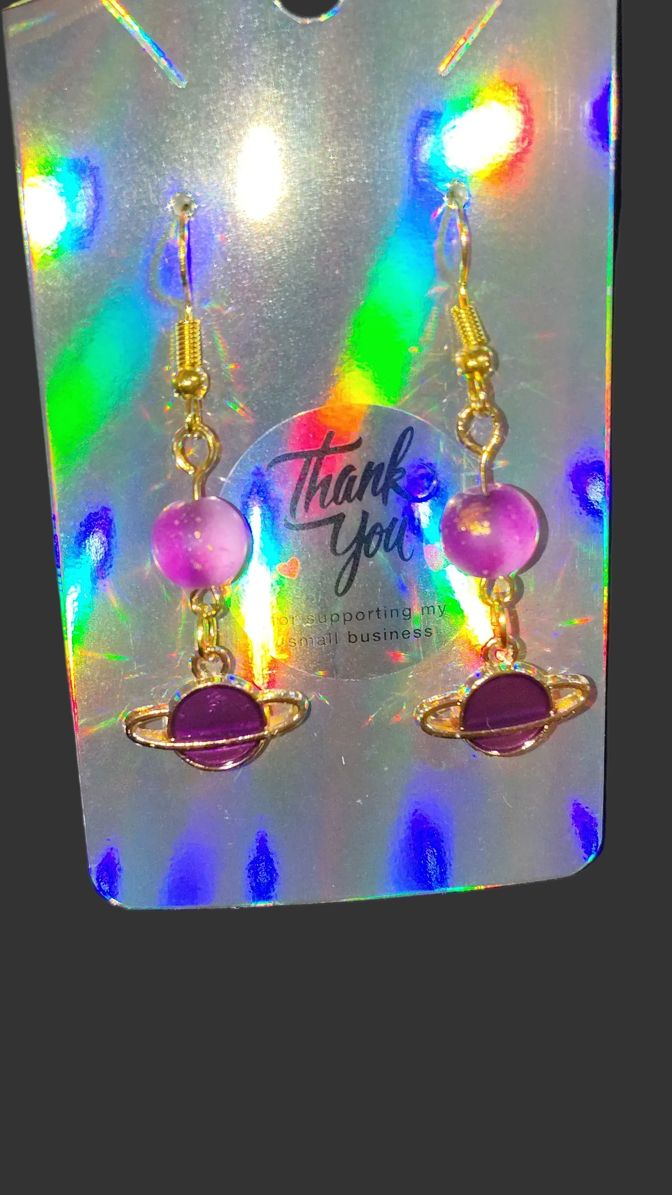 Violet Orbit™ Earrings | Handmade Purple Saturn Dangle Jewelry