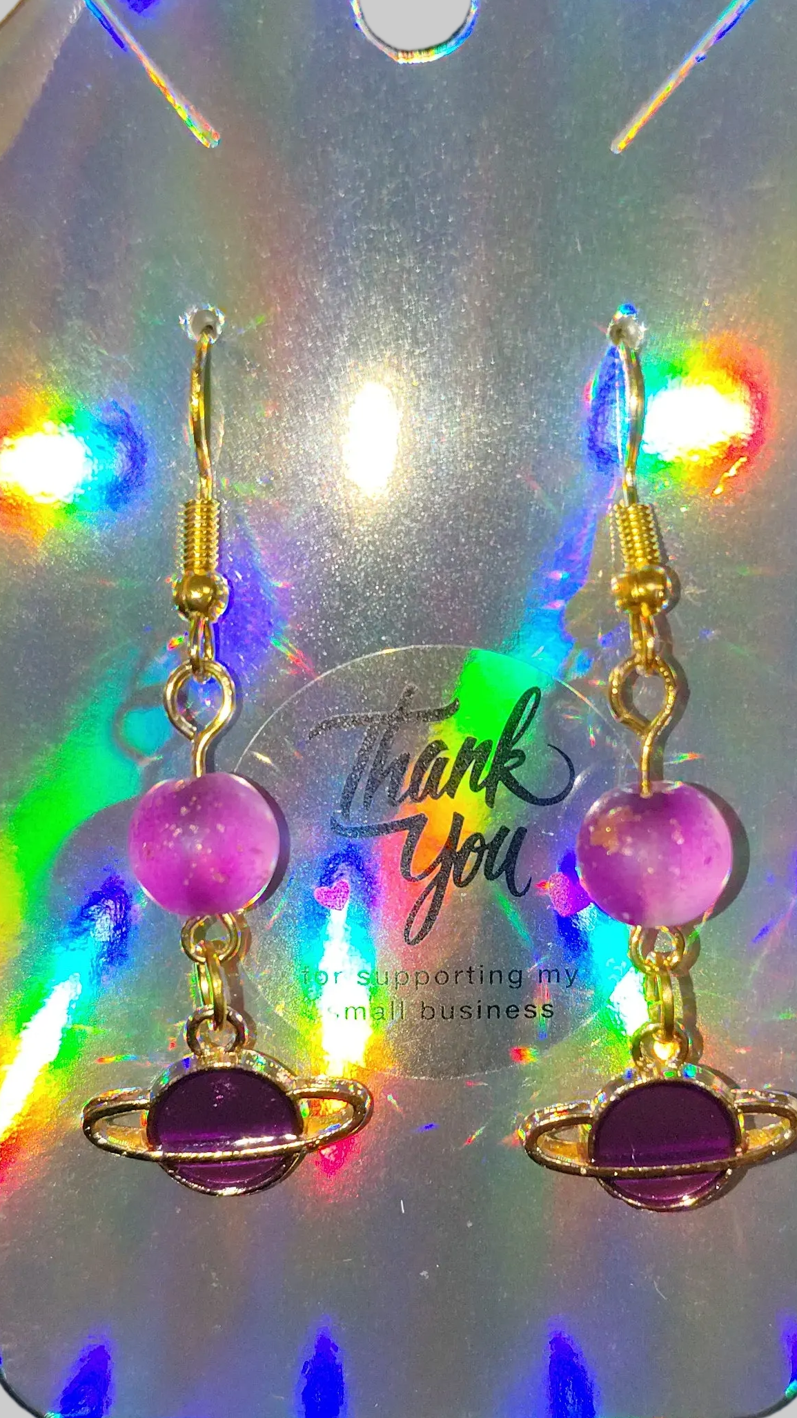 Violet Orbit™ Earrings | Handmade Purple Saturn Dangle Jewelry