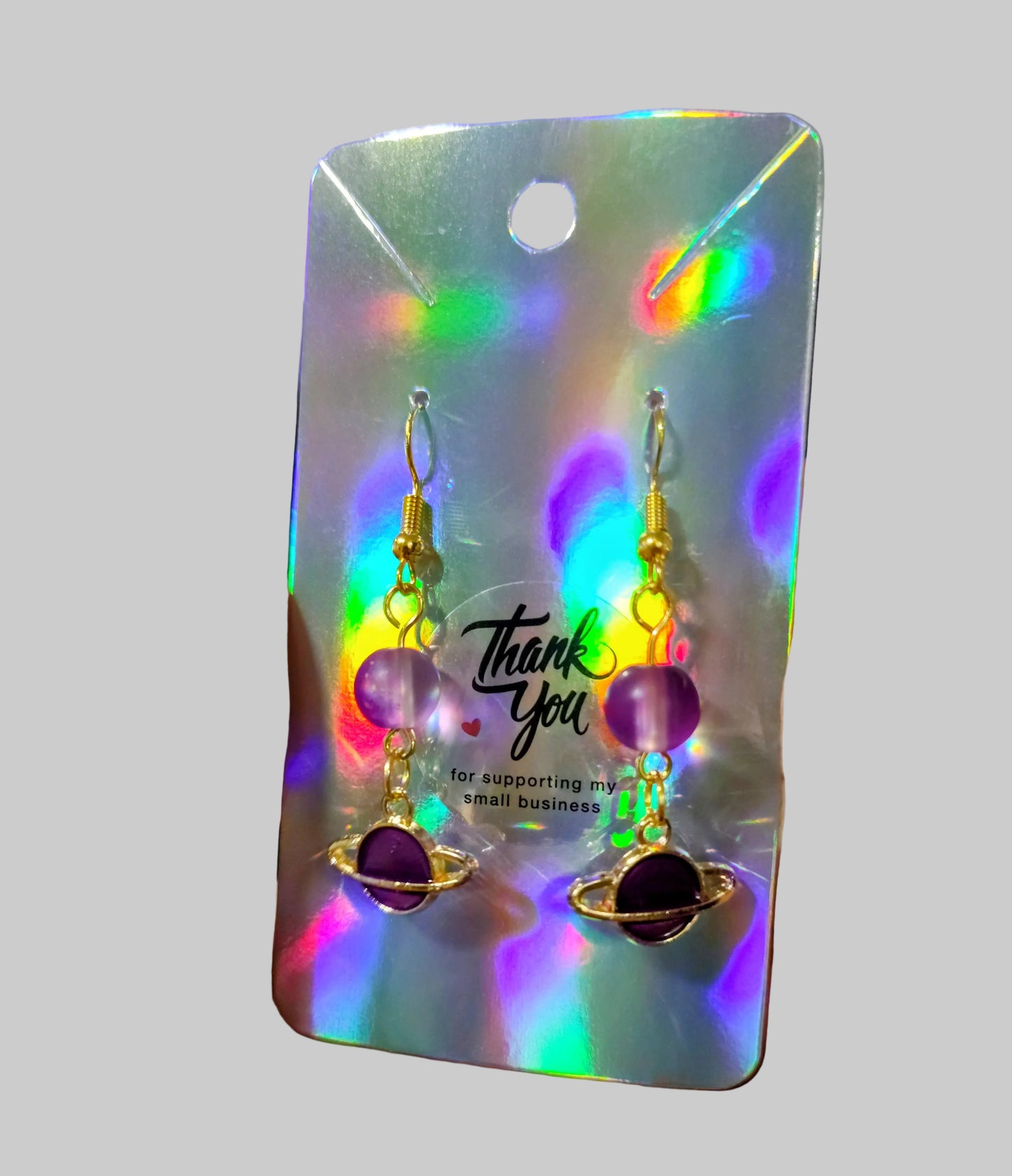 Violet Orbit™ Earrings | Handmade Purple Saturn Dangle Jewelry