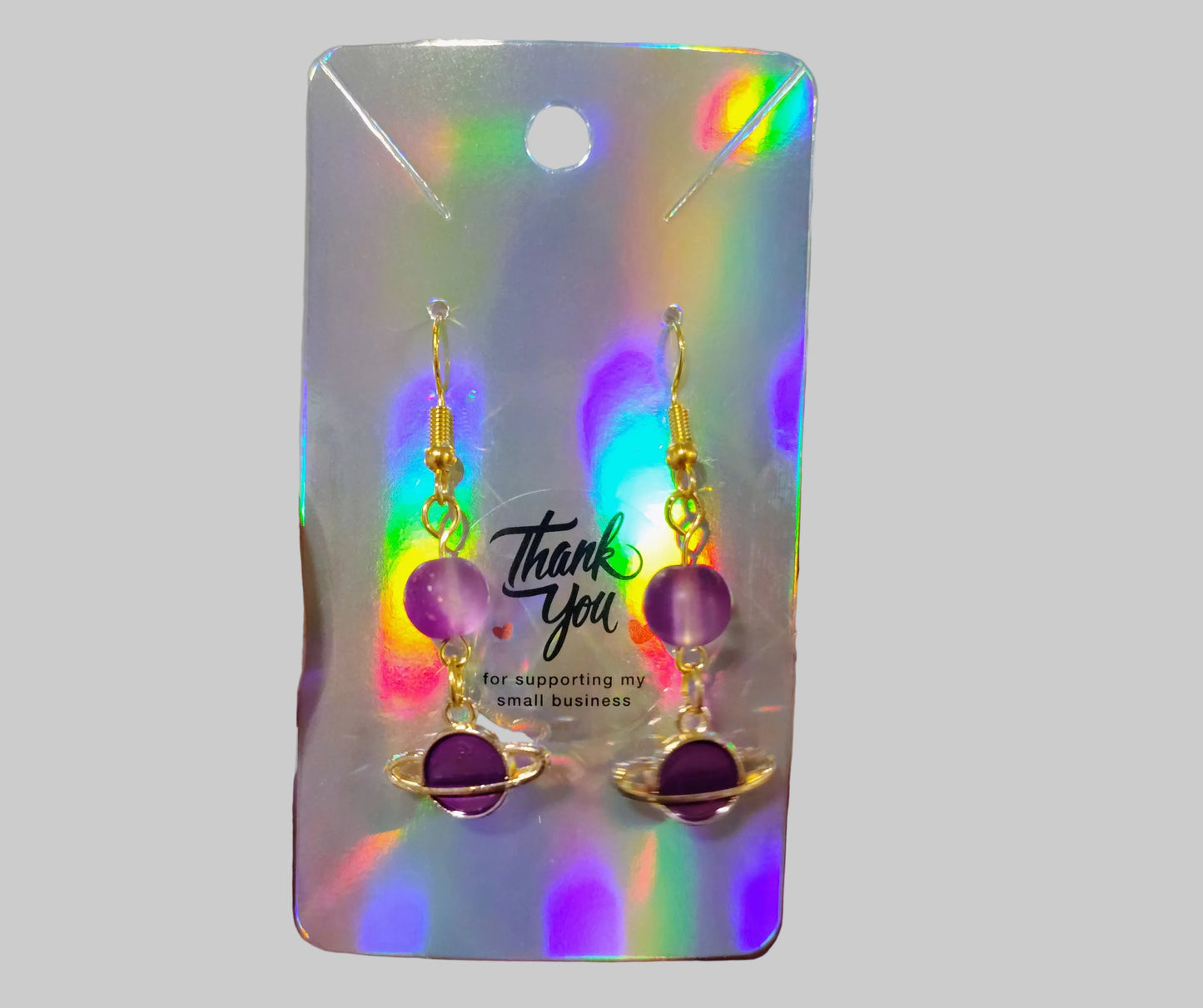 Violet Orbit™ Earrings | Handmade Purple Saturn Dangle Jewelry