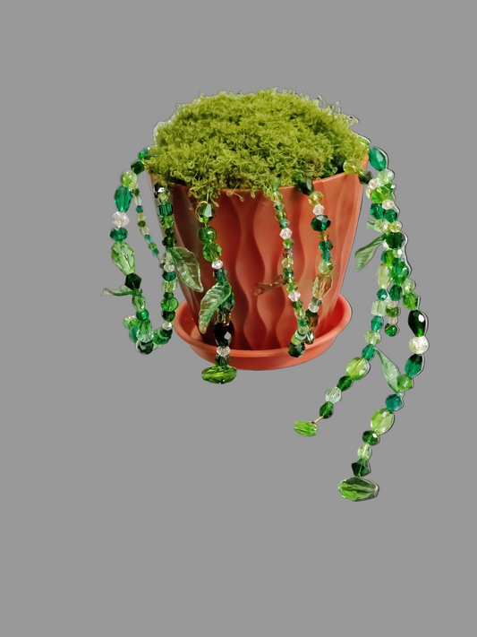 Forest Fairyvine™ | Handmade Whimsical Mossy Crystal Bead Plant Decór