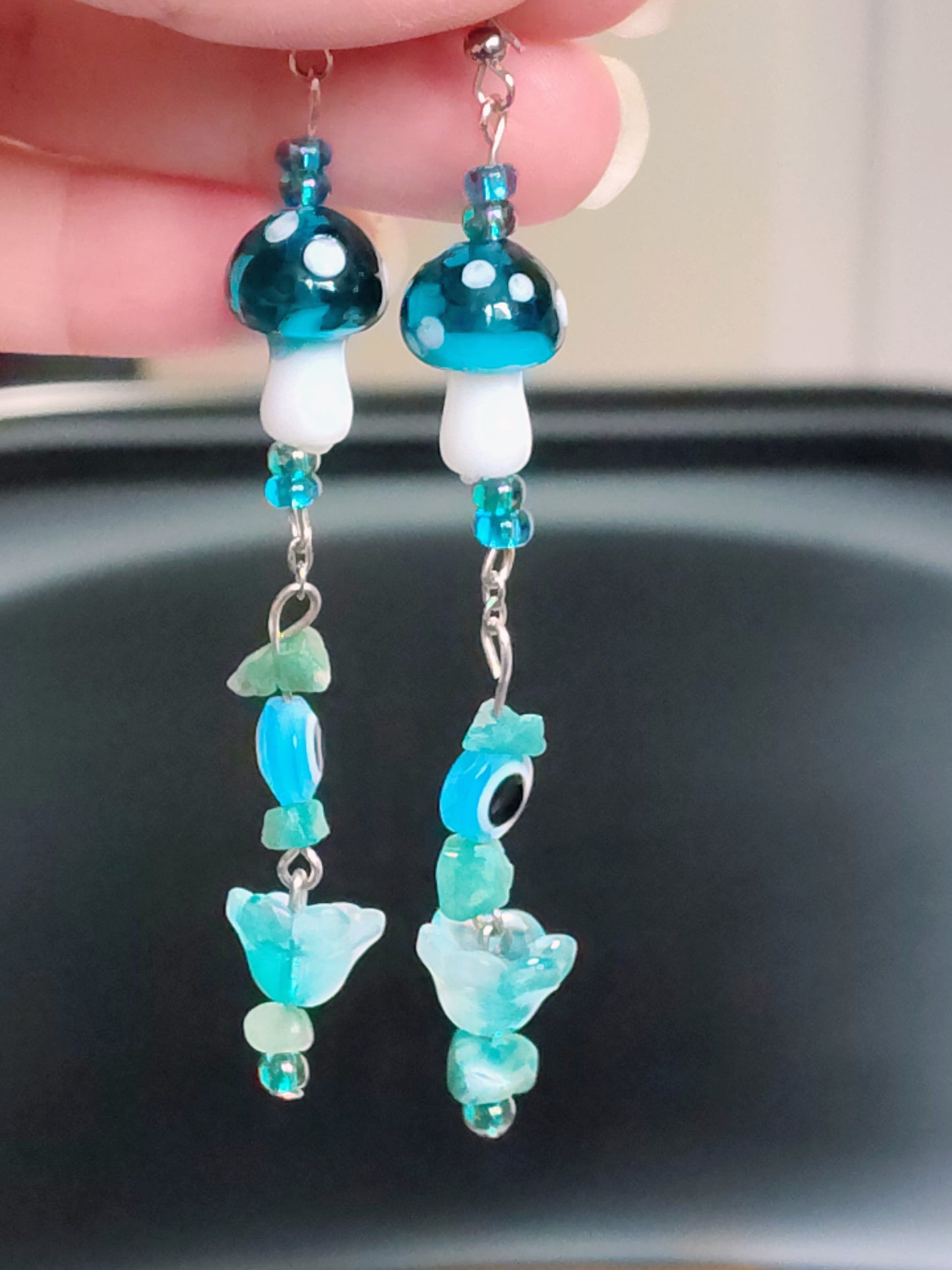 Bluebell Guardian™ Earrings | Handmade Whimsical Mushroom Dangle Earrings