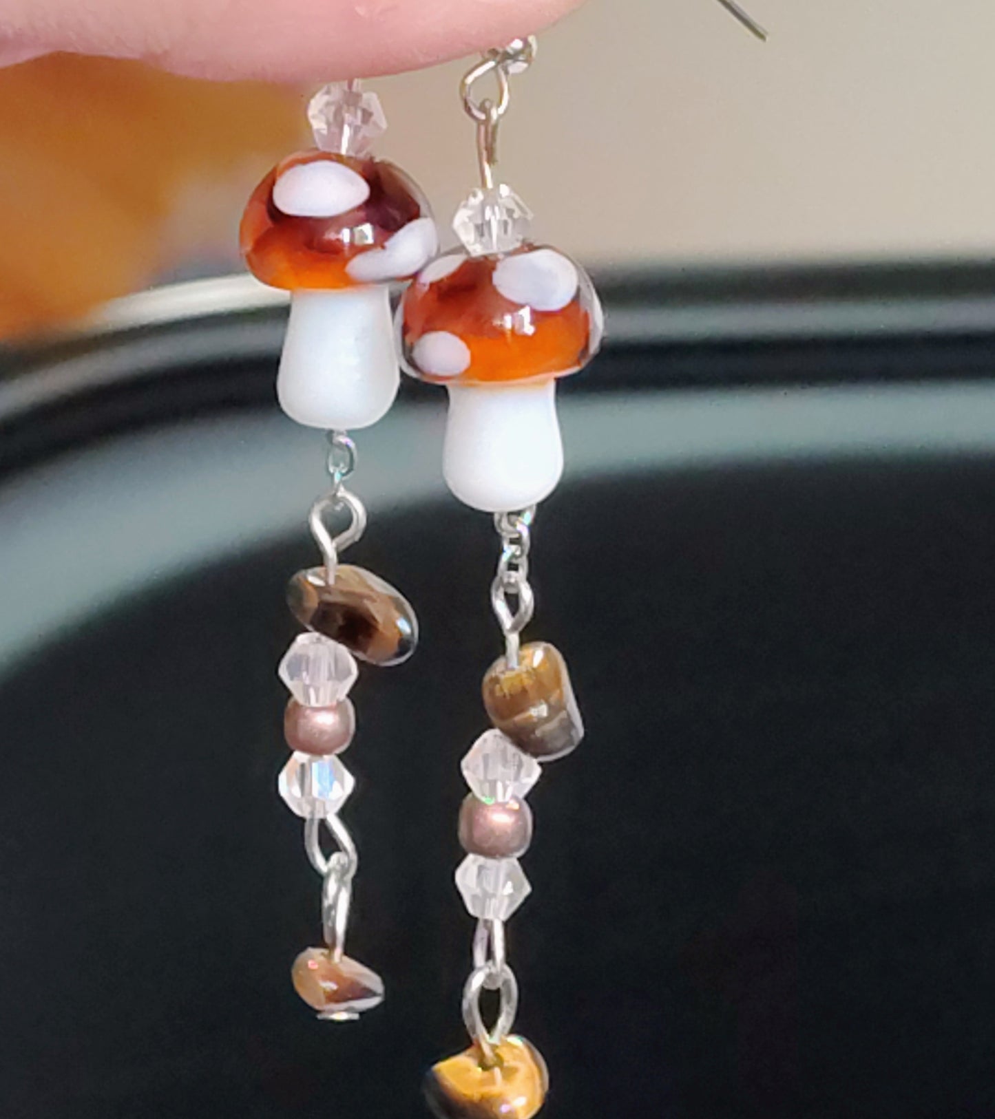 Tiger's Eye Toadstool Drops™ | Handmade Tiger's Eye Healing Crystals Mushroom Earrings