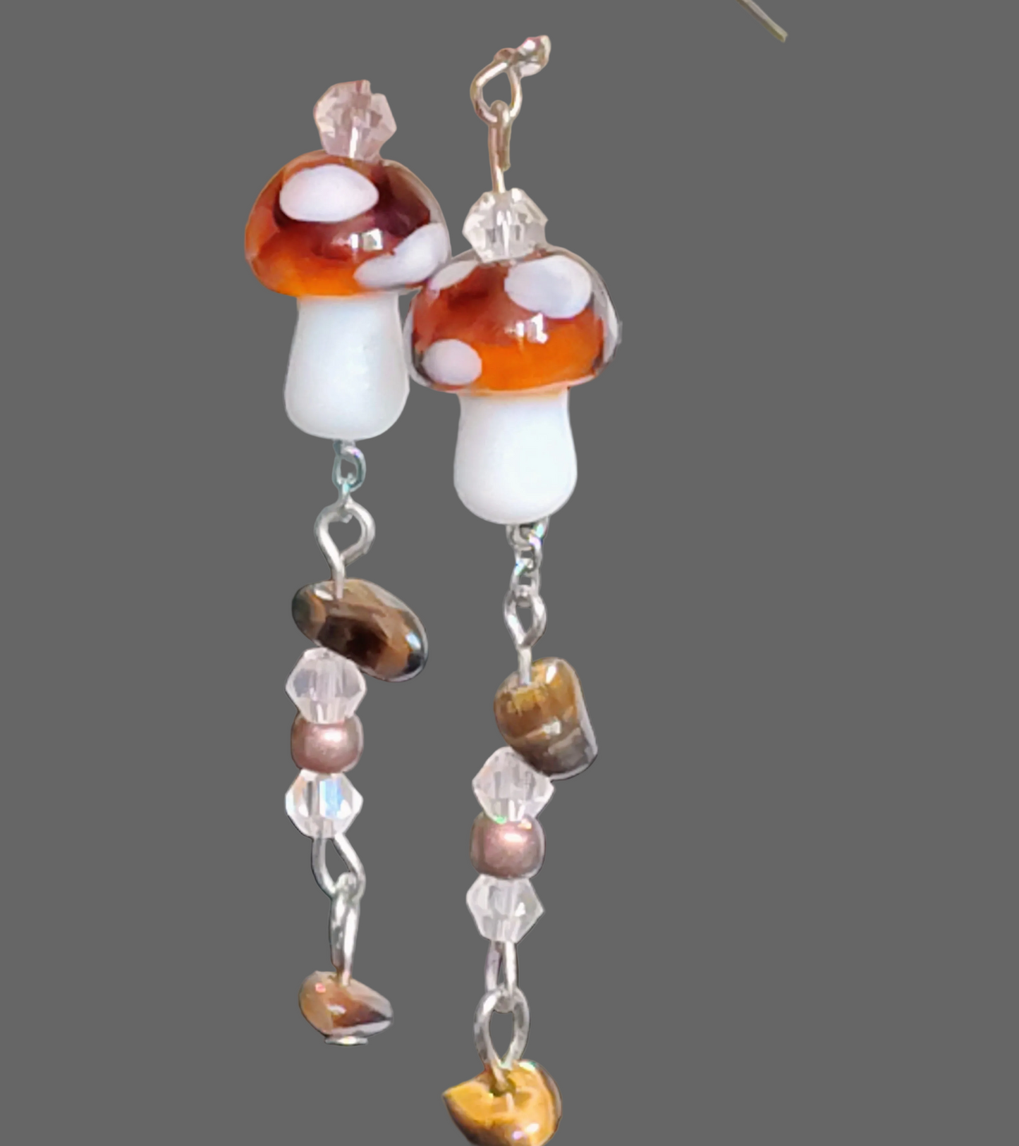 Tiger's Eye Toadstool Drops™ | Handmade Tiger's Eye Healing Crystals Mushroom Earrings