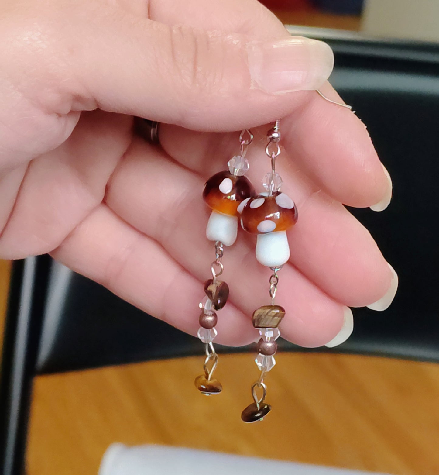 Tiger's Eye Toadstool Drops™ | Handmade Tiger's Eye Healing Crystals Mushroom Earrings