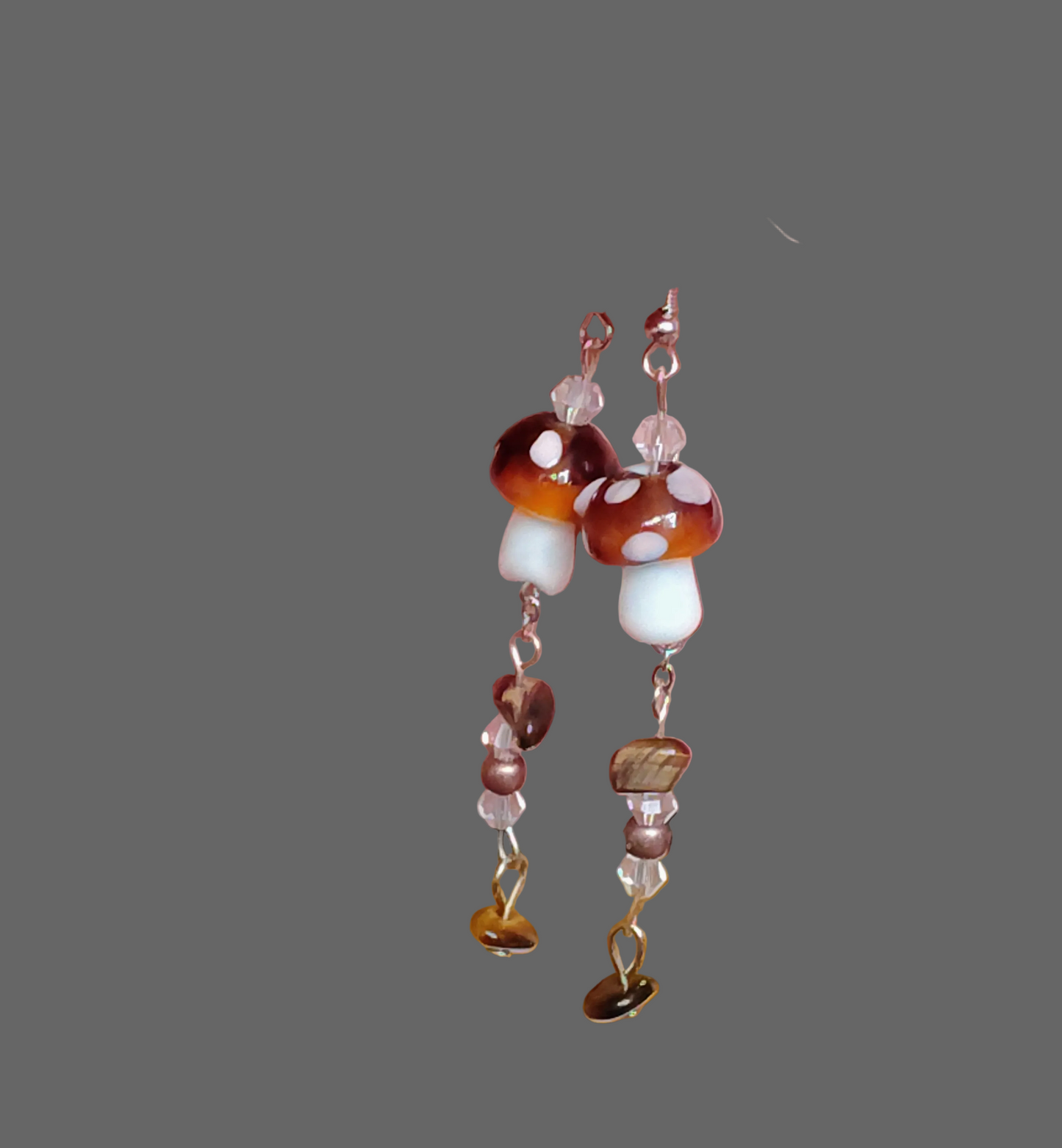 Tiger's Eye Toadstool Drops™ | Handmade Tiger's Eye Healing Crystals Mushroom Earrings