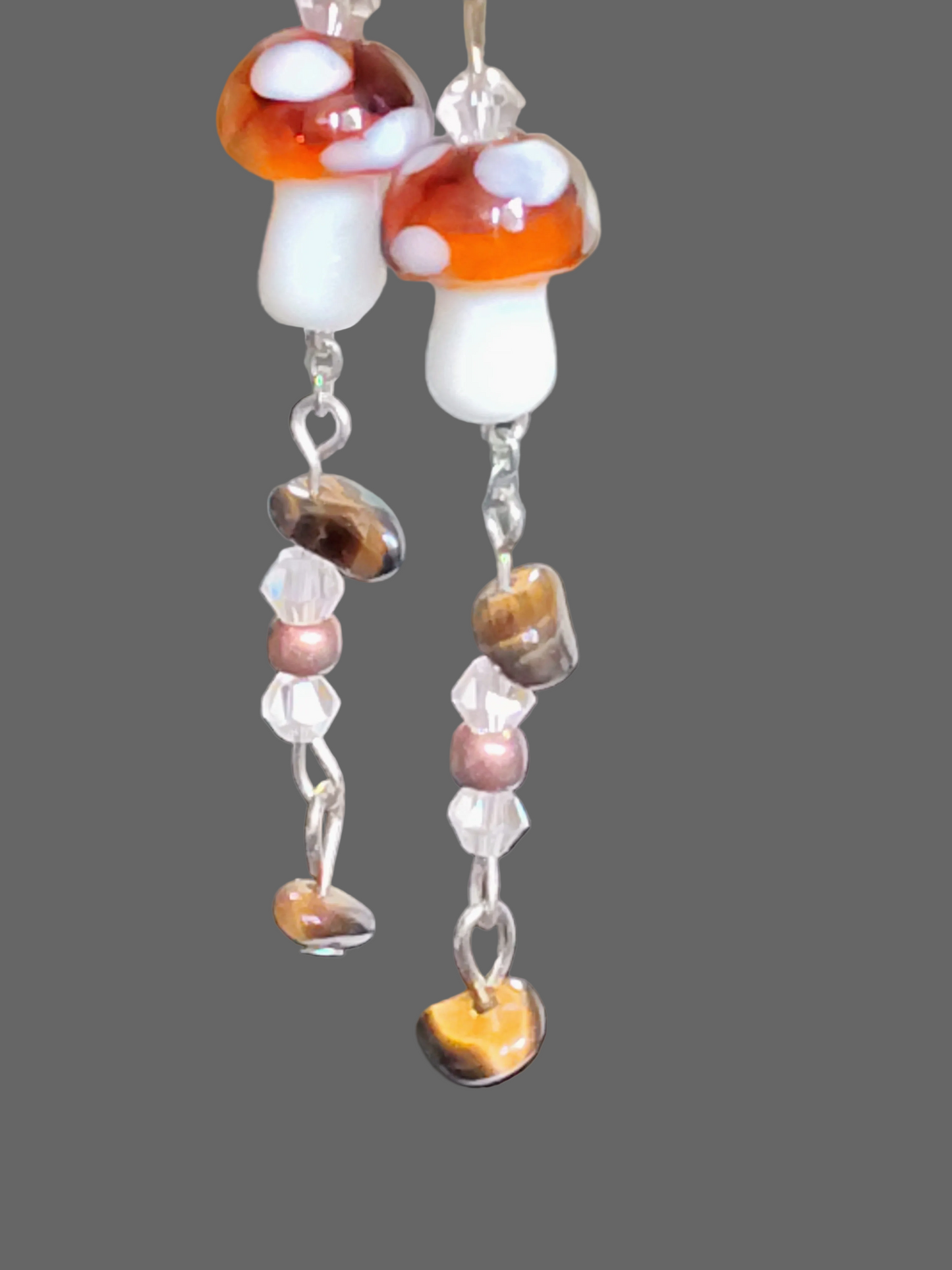 Tiger's Eye Toadstool Drops™ | Handmade Tiger's Eye Healing Crystals Mushroom Earrings