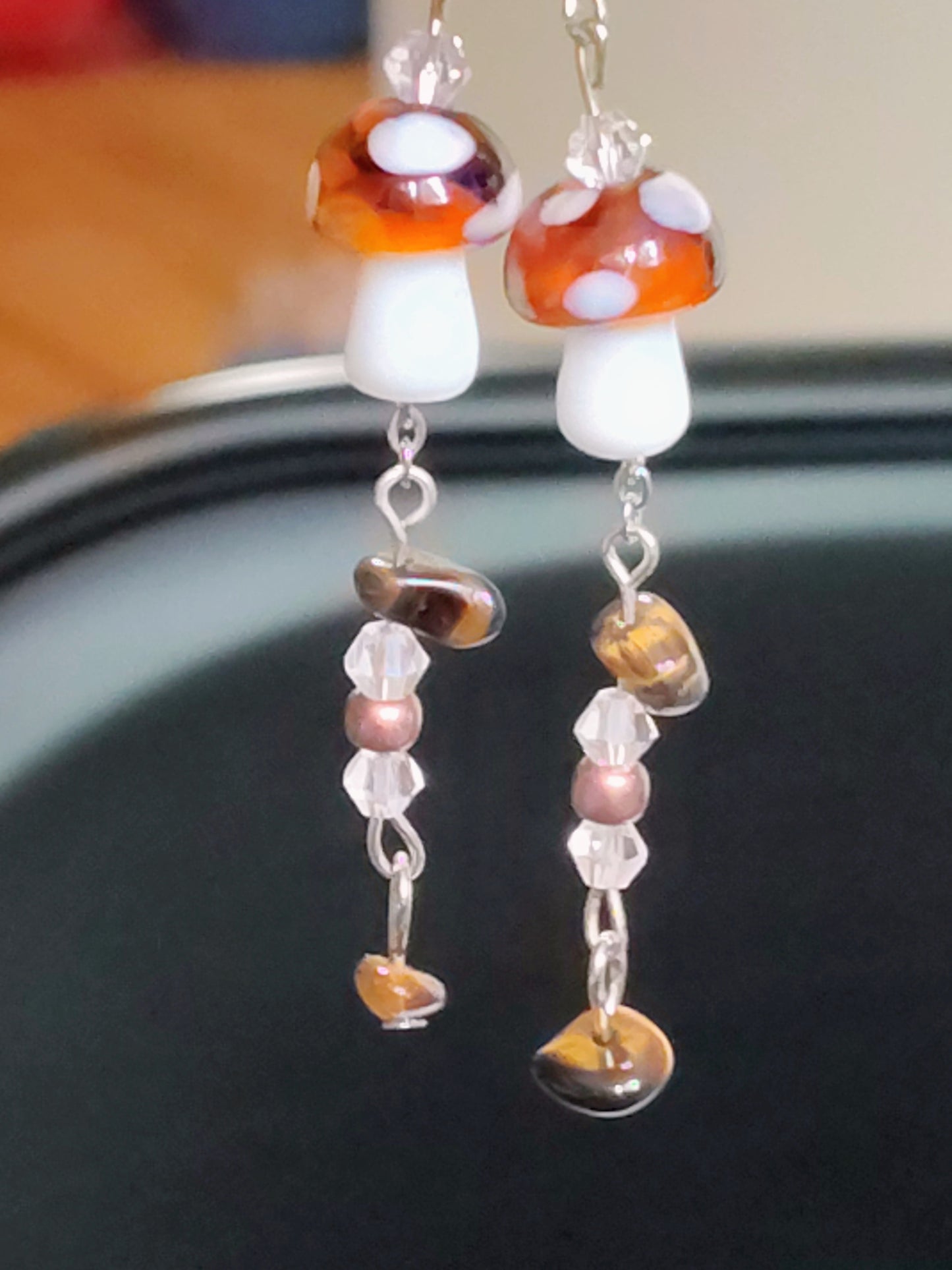 Tiger's Eye Toadstool Drops™ | Handmade Tiger's Eye Healing Crystals Mushroom Earrings